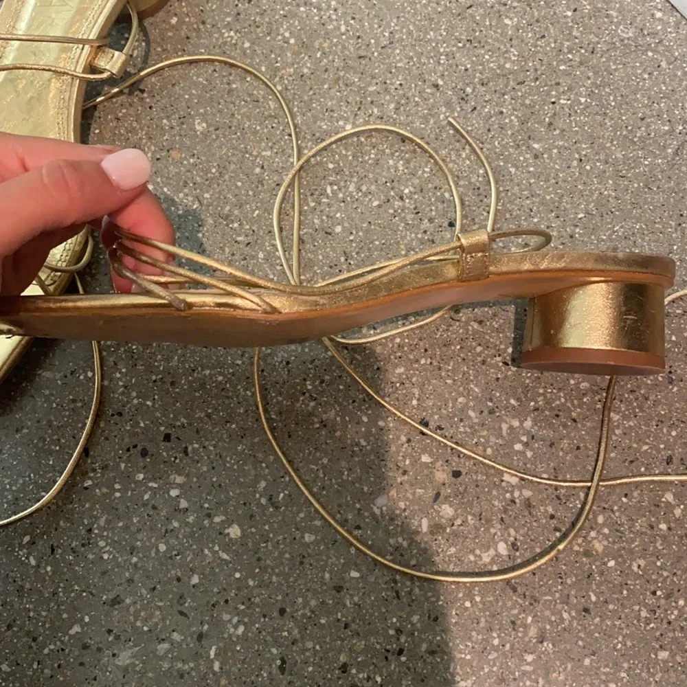Zara Gold Strappy Square-Toe Sandals - Picture 3 of 3